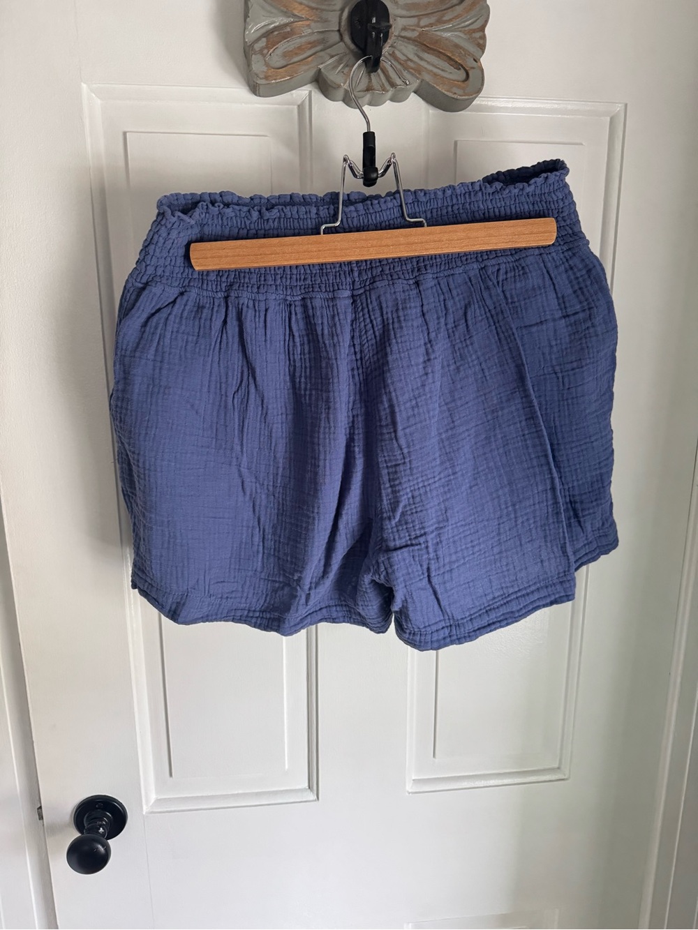 Three Dots Blue High-Waist Cotton Gauze Shorts